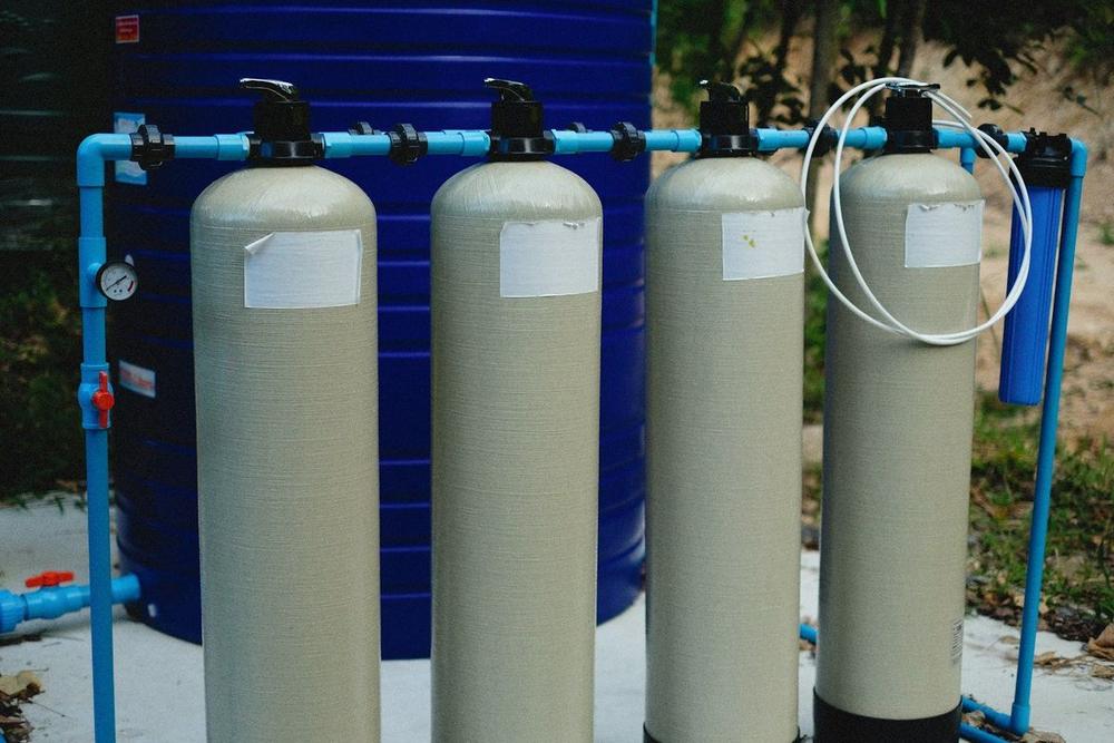 FRP vessels with blue PVC pipework